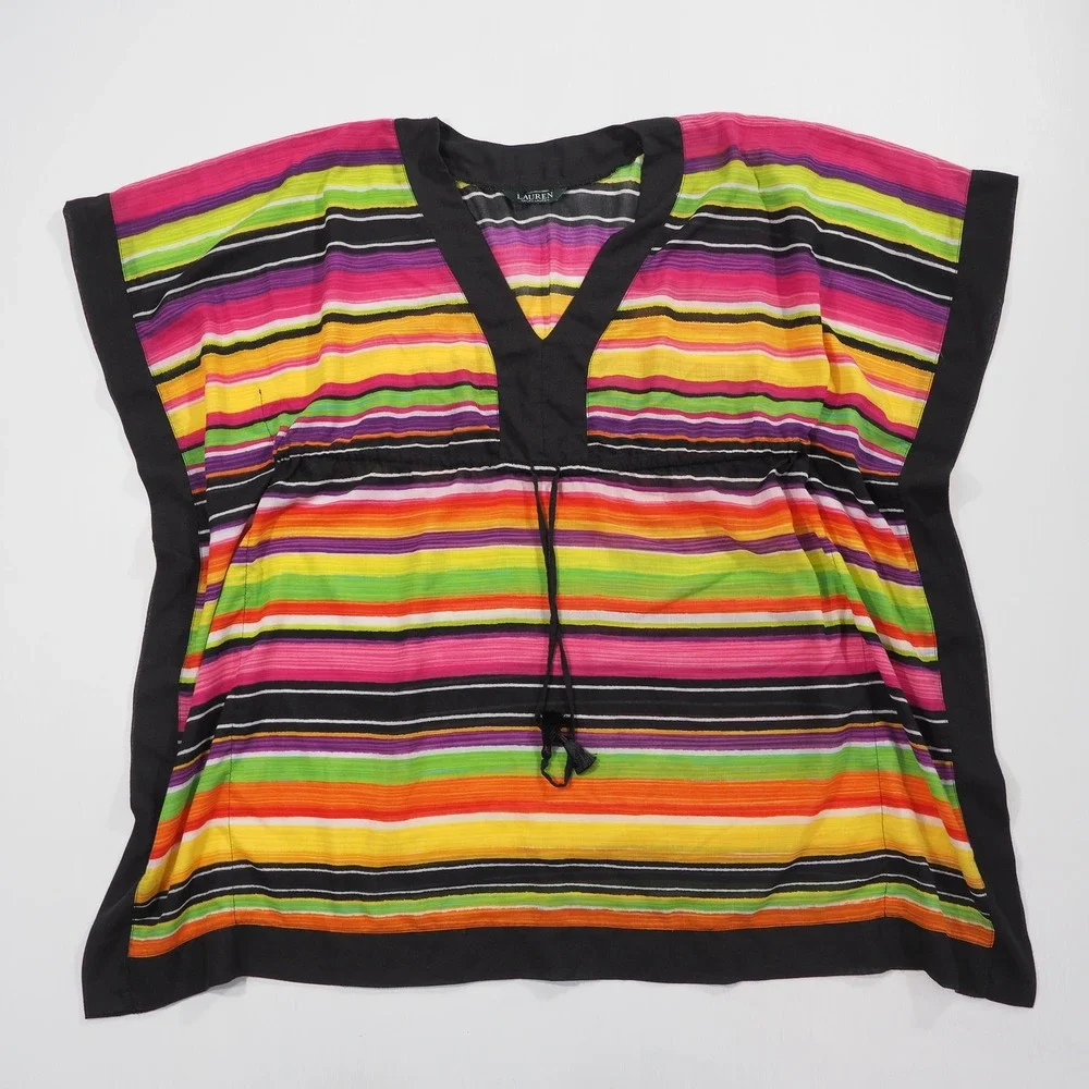 Lauren Ralph Lauren Kaftan Womens Large Stripe Tunic Swim Cover Up Cinch Waist